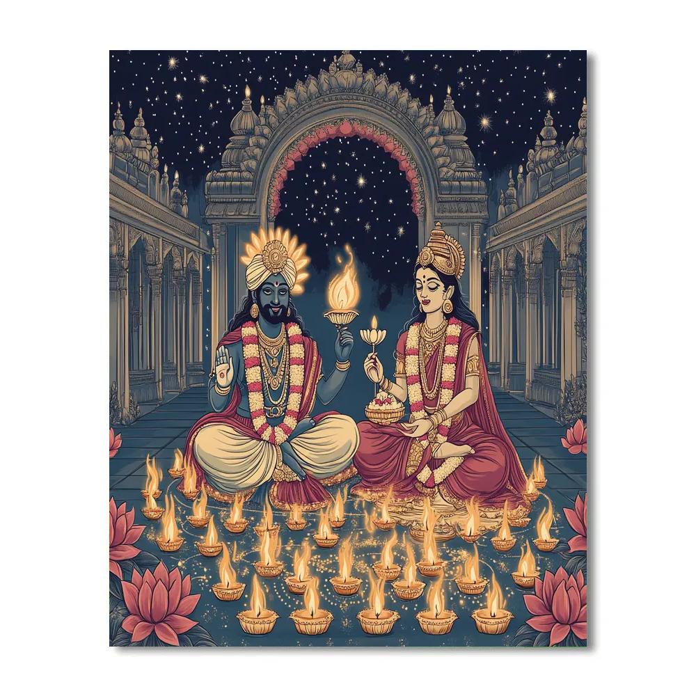 Lakshmi And Vishnu In The Diya Constellation Courtyard Paint by numbers art