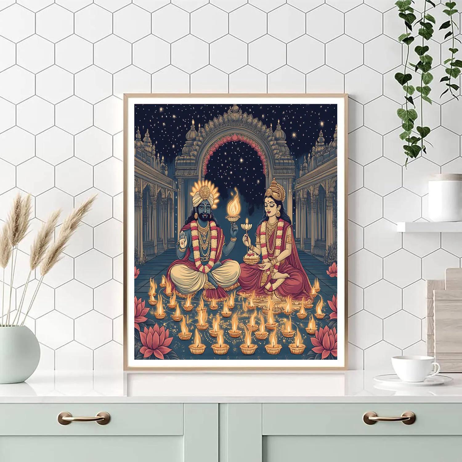 Lakshmi And Vishnu In The Diya Constellation Courtyard Paint by numbers art