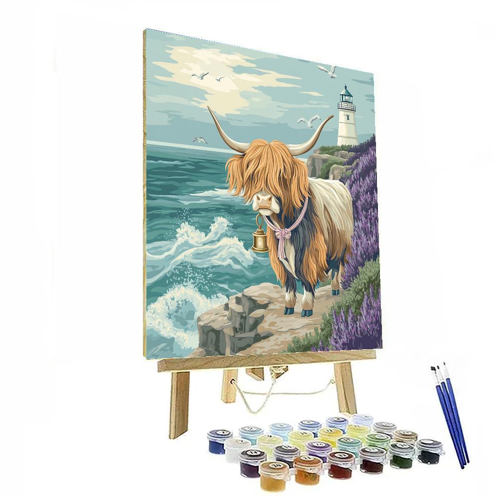 Highland Cow Lighthouse Keeper Number painting