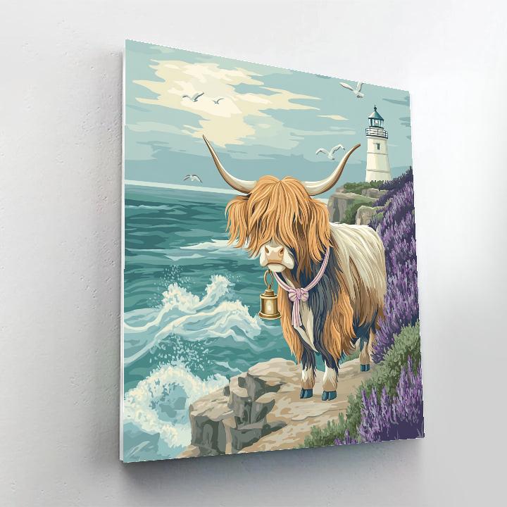 Highland Cow Lighthouse Keeper Number painting