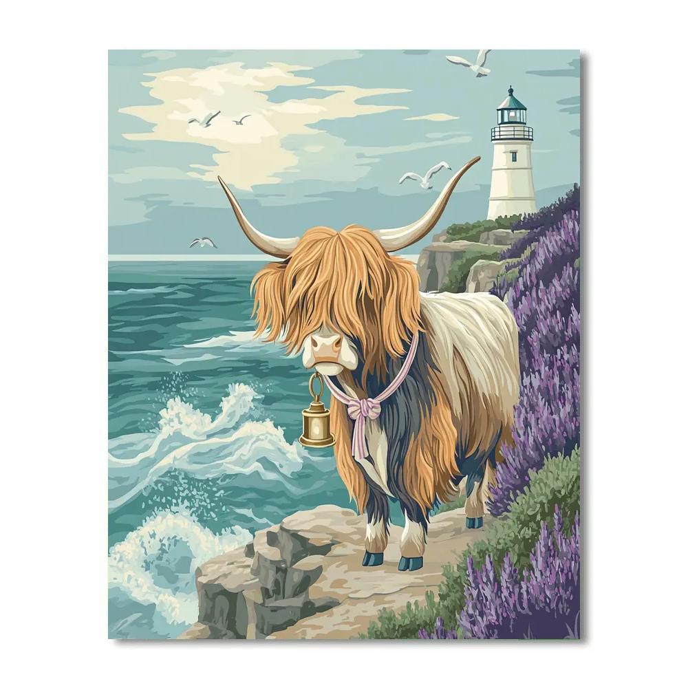 Highland Cow Lighthouse Keeper Number painting