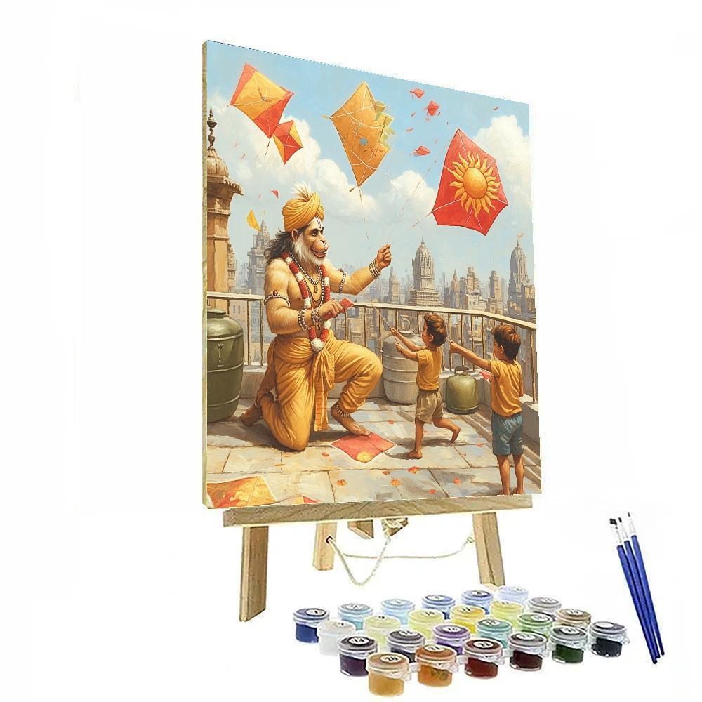 City Rooftop Kite Festival With Hanuman Paint by numbers art