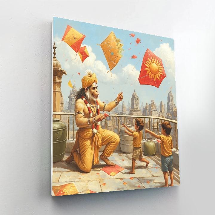 City Rooftop Kite Festival With Hanuman Paint by numbers art