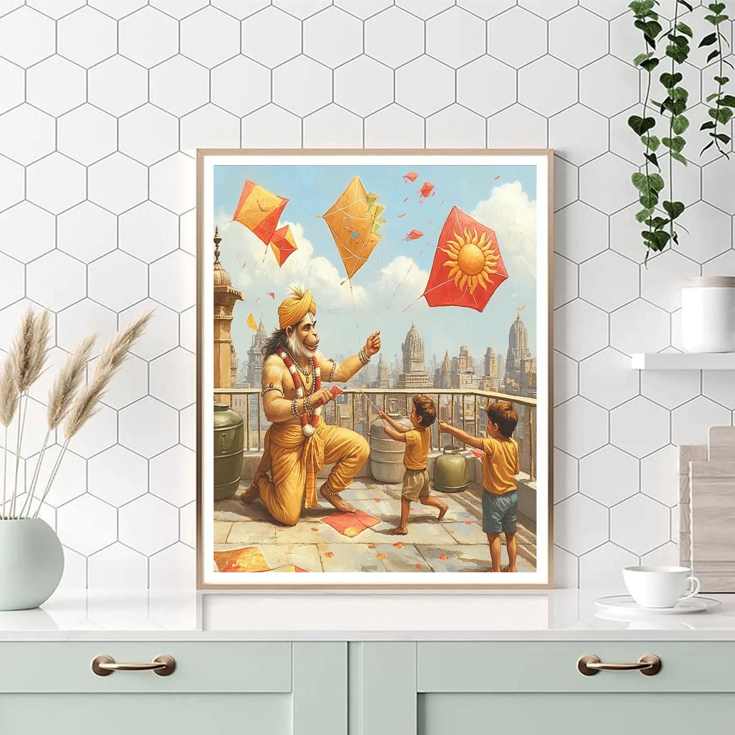City Rooftop Kite Festival With Hanuman Paint by numbers art