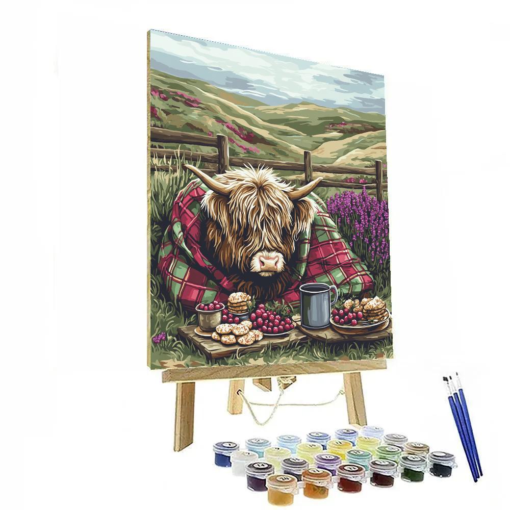 Tartan Picnic With Highland Cow DIY paint by numbers