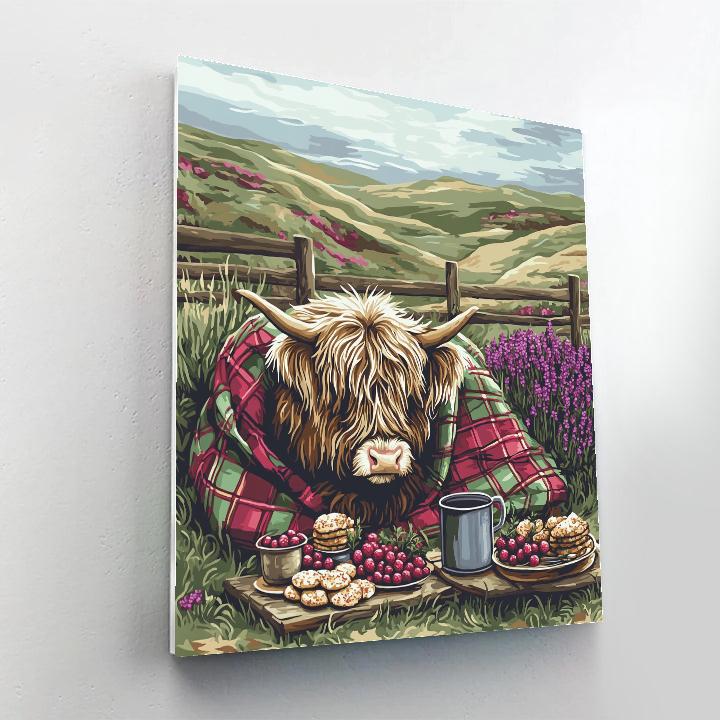 Tartan Picnic With Highland Cow DIY paint by numbers