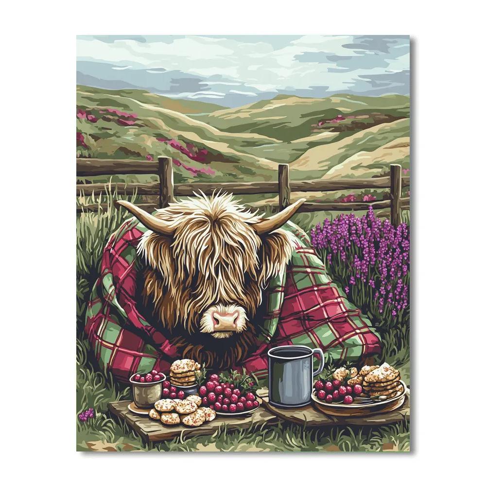 Tartan Picnic With Highland Cow DIY paint by numbers