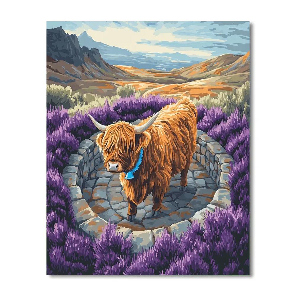 Highland Cow In The Heather Labyrinth Paint by numbers art