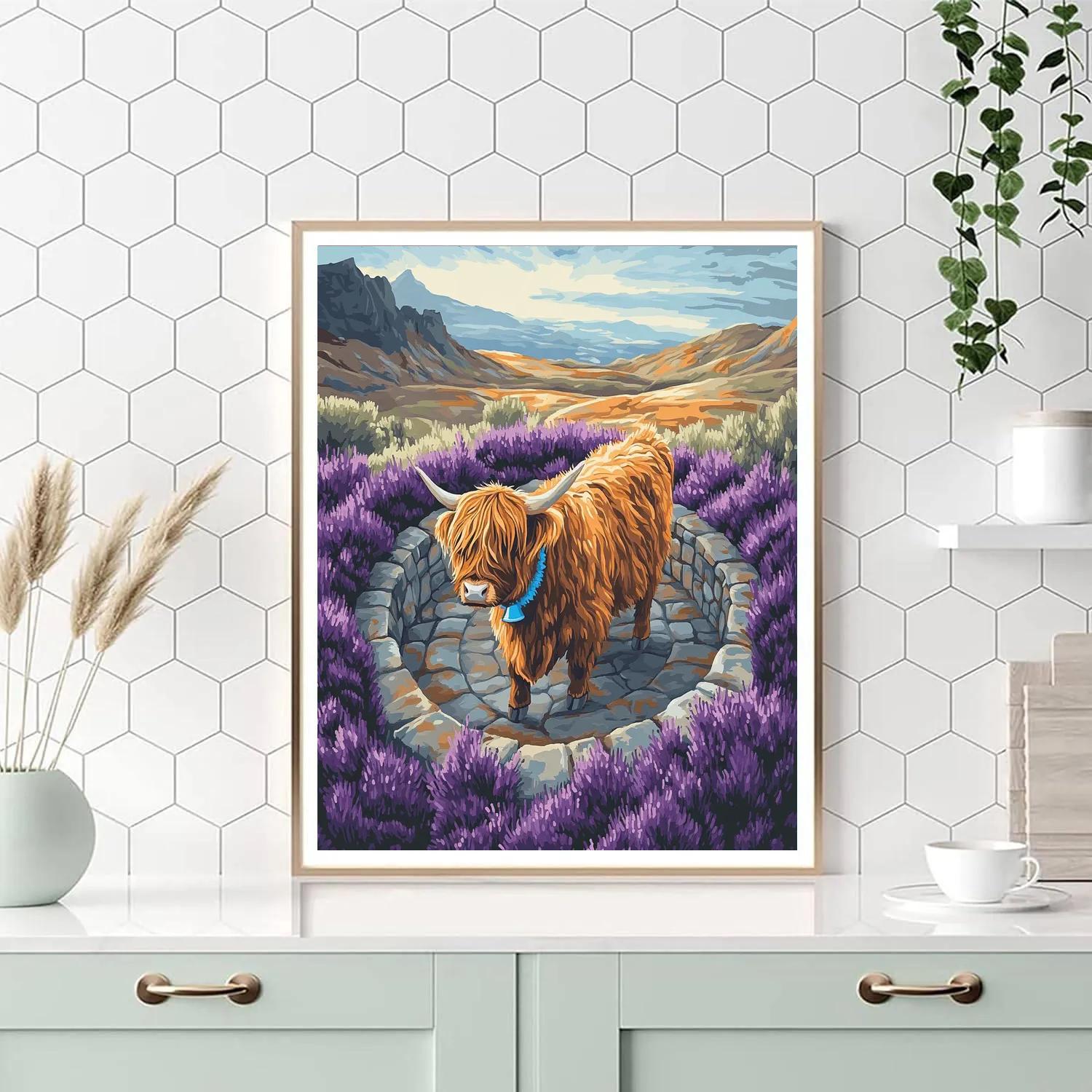 Highland Cow In The Heather Labyrinth Paint by numbers art