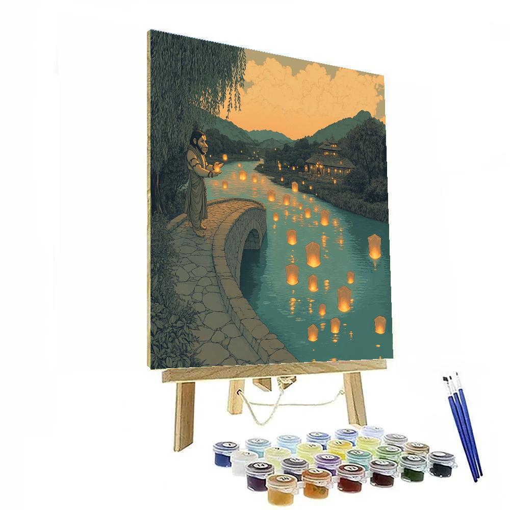 Hanuman River Bridge Of Lantern Wishes paint by numbers