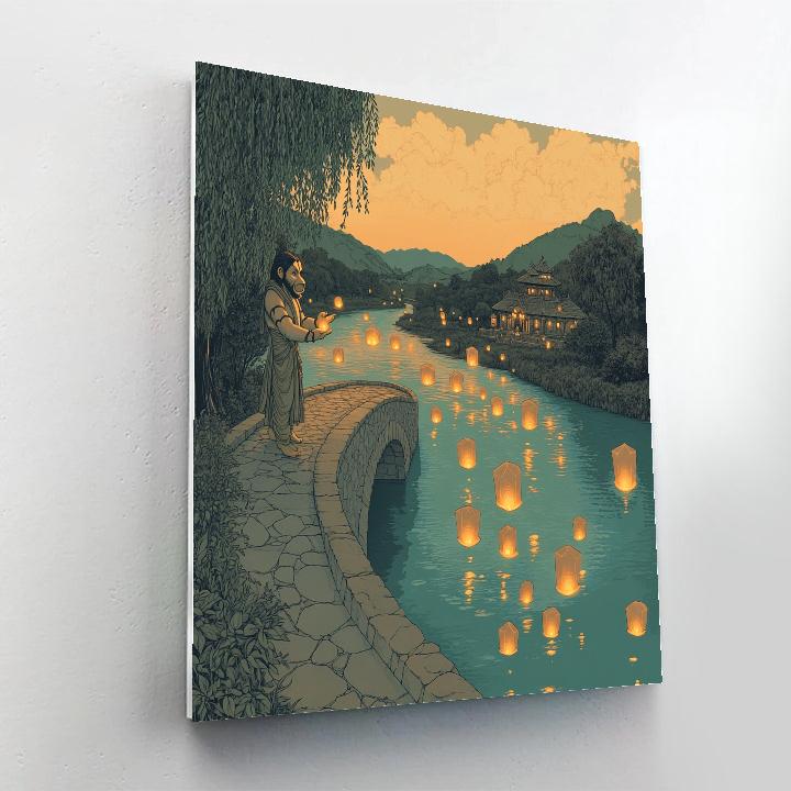 Hanuman River Bridge Of Lantern Wishes paint by numbers