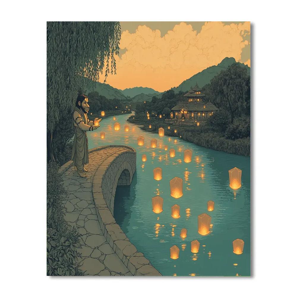 Hanuman River Bridge Of Lantern Wishes paint by numbers