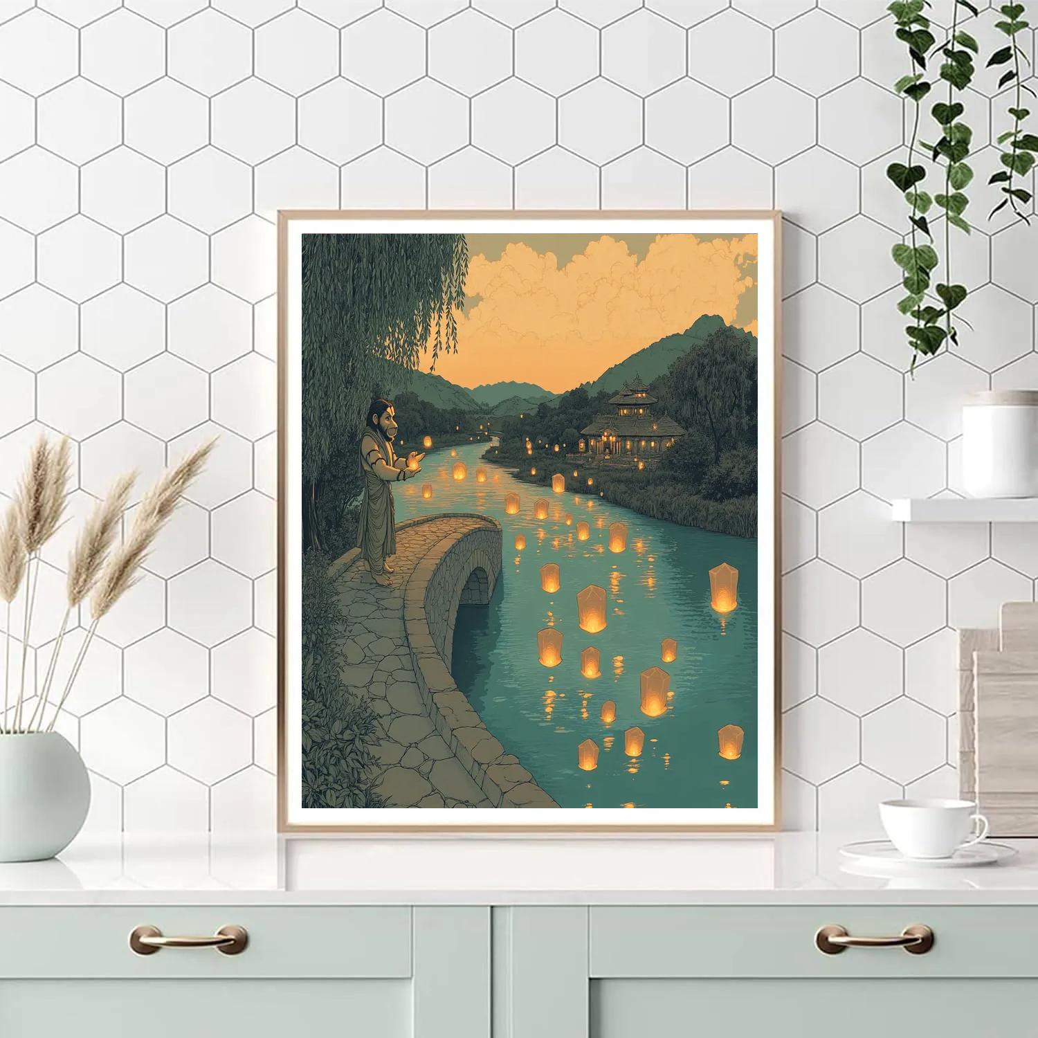 Hanuman River Bridge Of Lantern Wishes paint by numbers