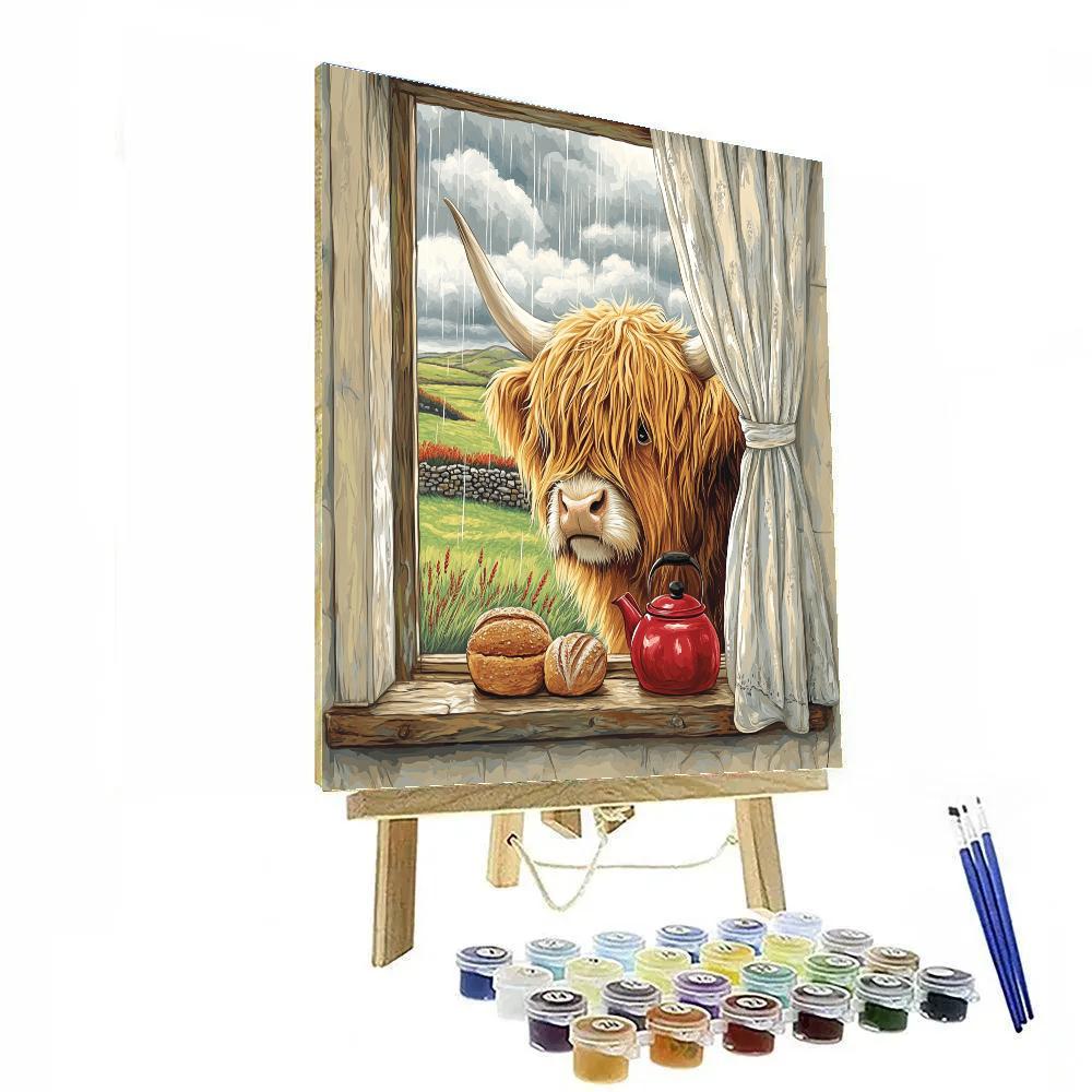 Crofthouse Window With Highland Cow Paint by numbers art