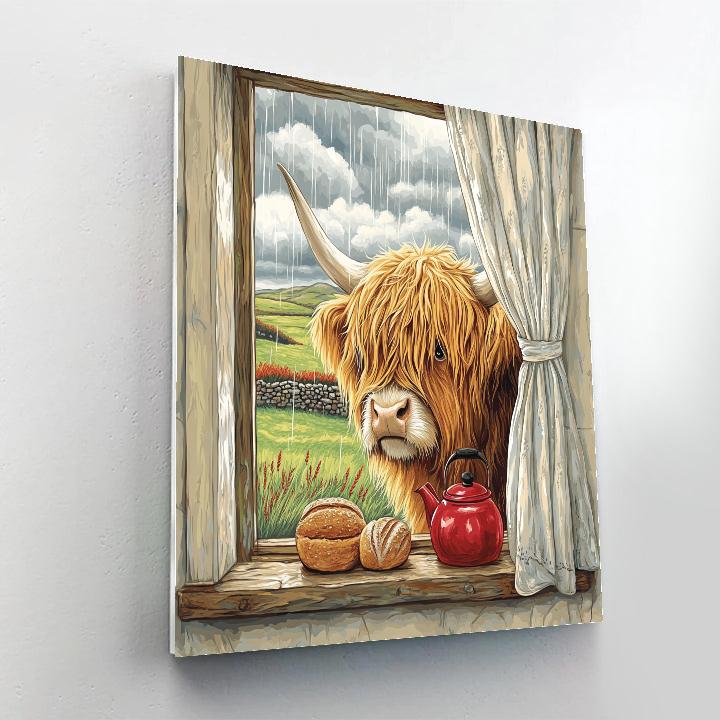 Crofthouse Window With Highland Cow Paint by numbers art