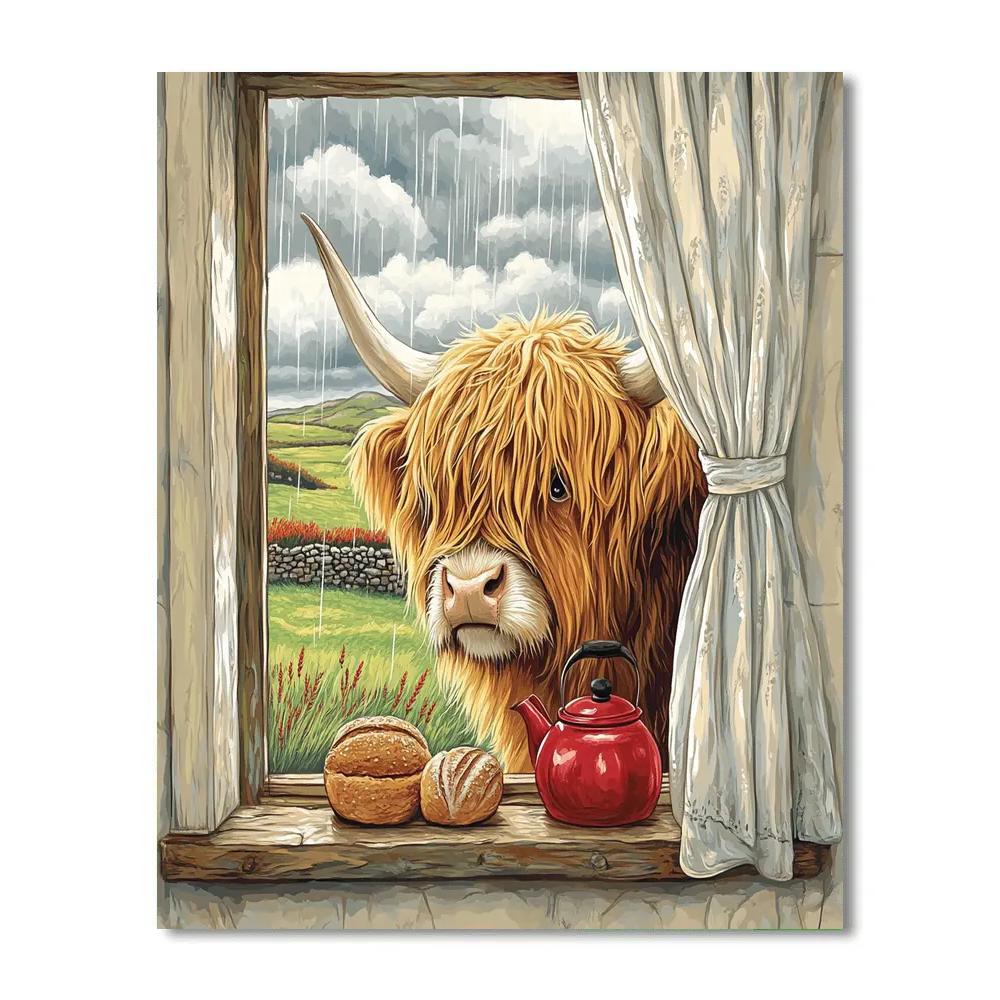 Crofthouse Window With Highland Cow Paint by numbers art