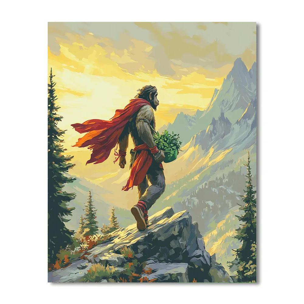 Mountain Herb Rescue With Hanuman At Sunrise paint by numbers