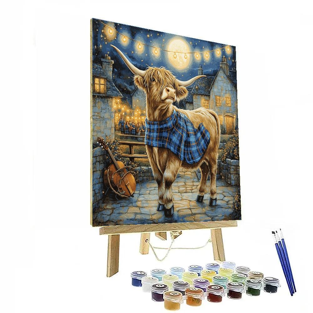 Highland Cow Moonlit Ceilidh Painting by numbers kit