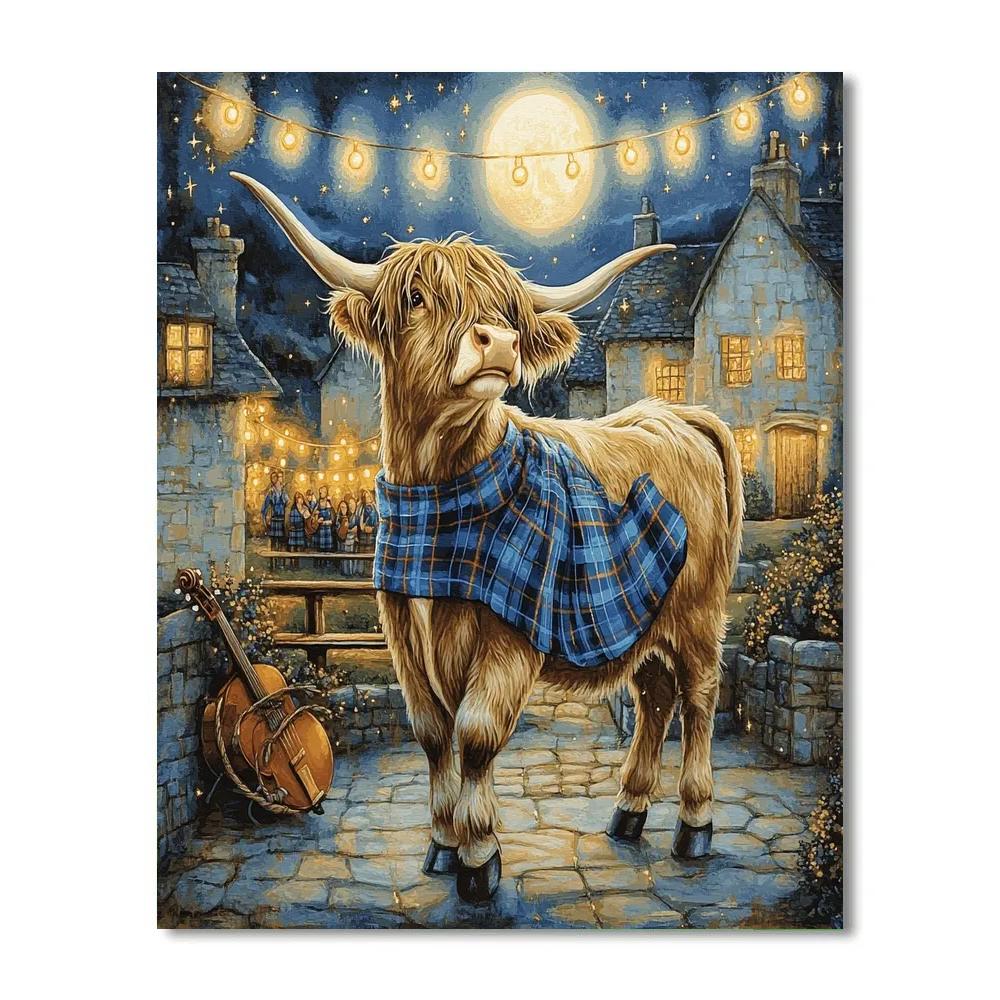 Highland Cow Moonlit Ceilidh Painting by numbers kit