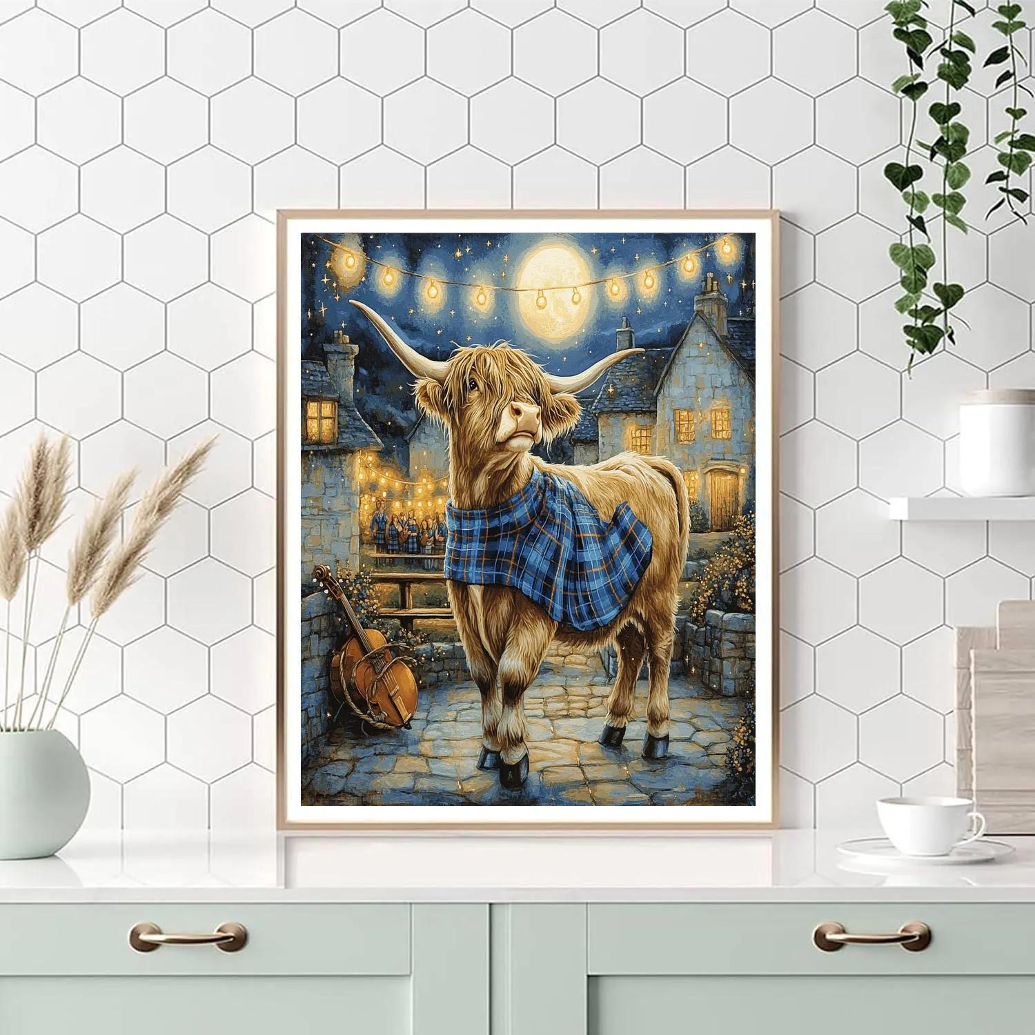 Highland Cow Moonlit Ceilidh Painting by numbers kit