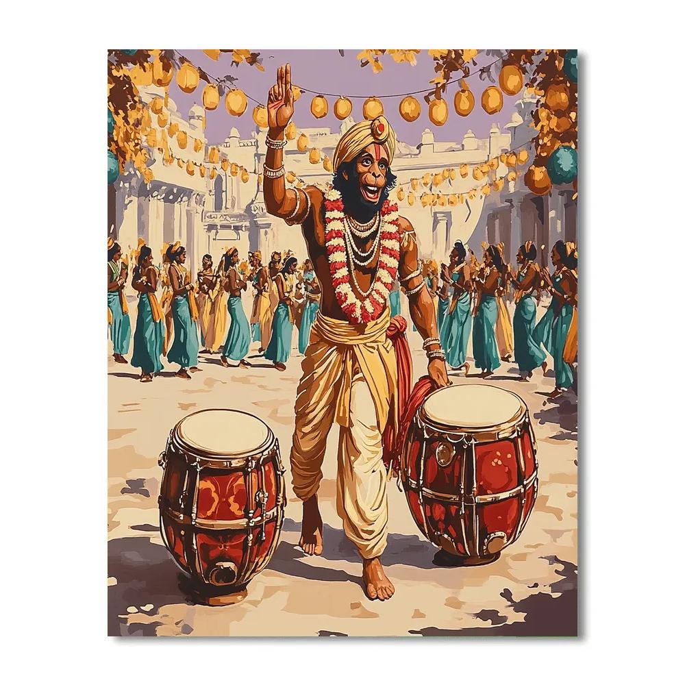 Festival Drum Circle With Hanuman In The Middle painting number kit