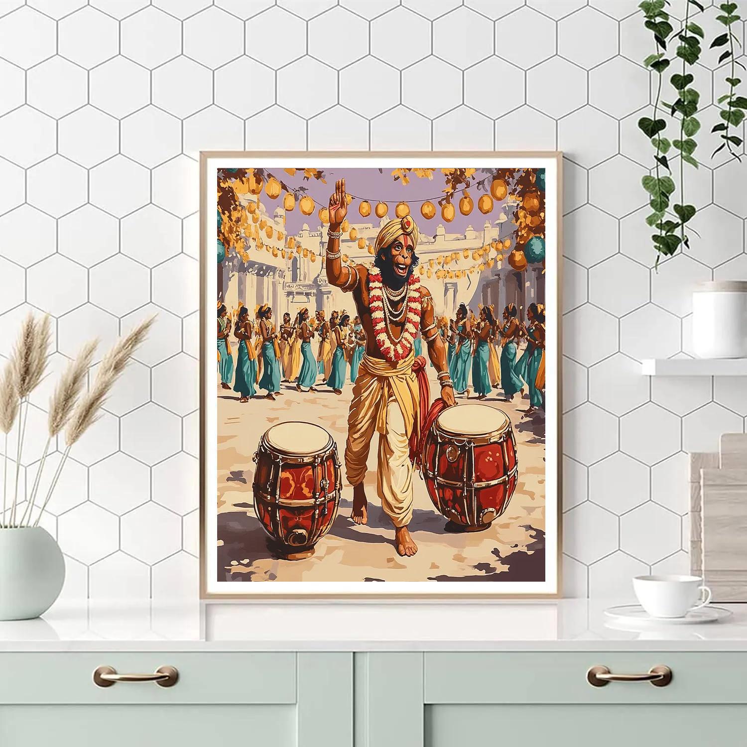 Festival Drum Circle With Hanuman In The Middle painting number kit