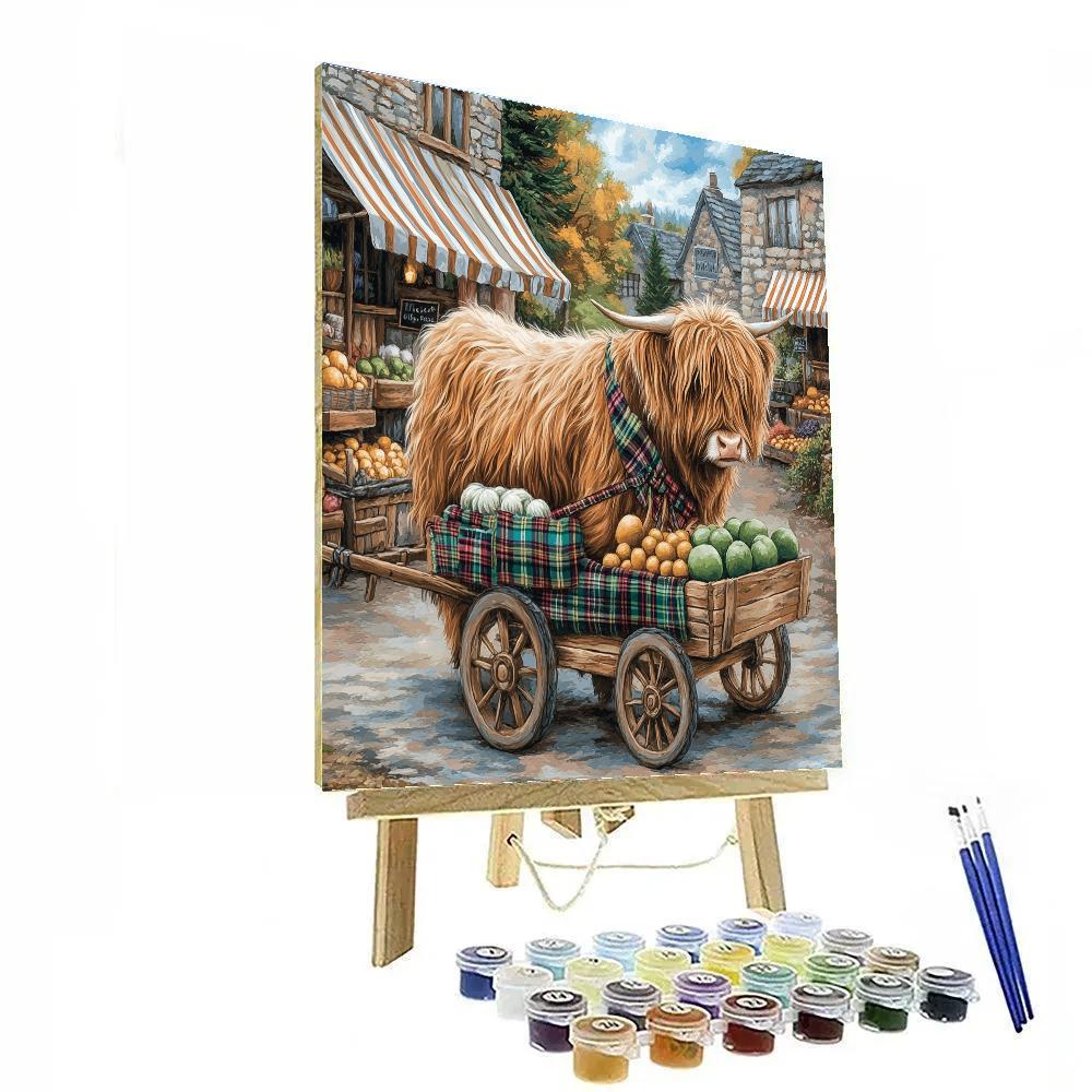 Highland Cow Market Day Cart Painting by numbers kit
