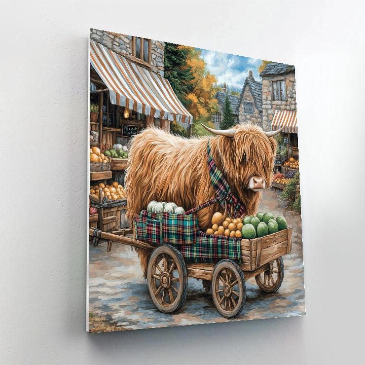 Highland Cow Market Day Cart Painting by numbers kit