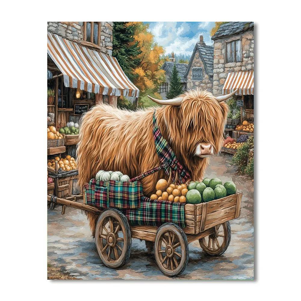 Highland Cow Market Day Cart Painting by numbers kit
