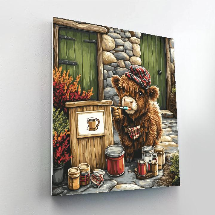Highland Cow Tea Room Sign Painter paint by numbers