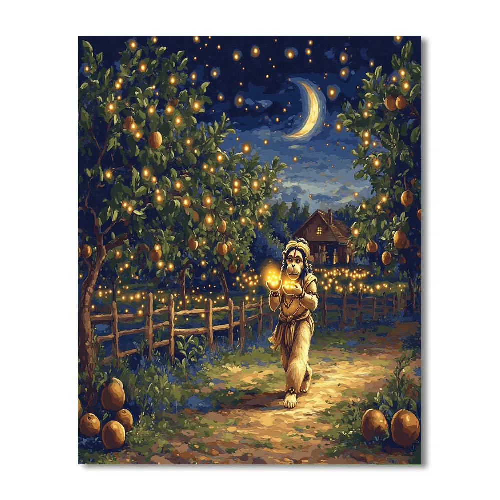 Hanuman Orchard Night Watch Among Fireflies paint by numbers