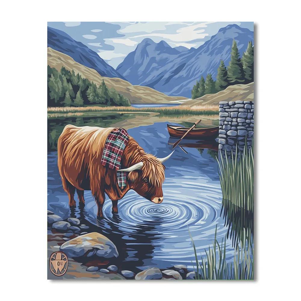 Loch Reflection With Highland Cow DIY paint by numbers