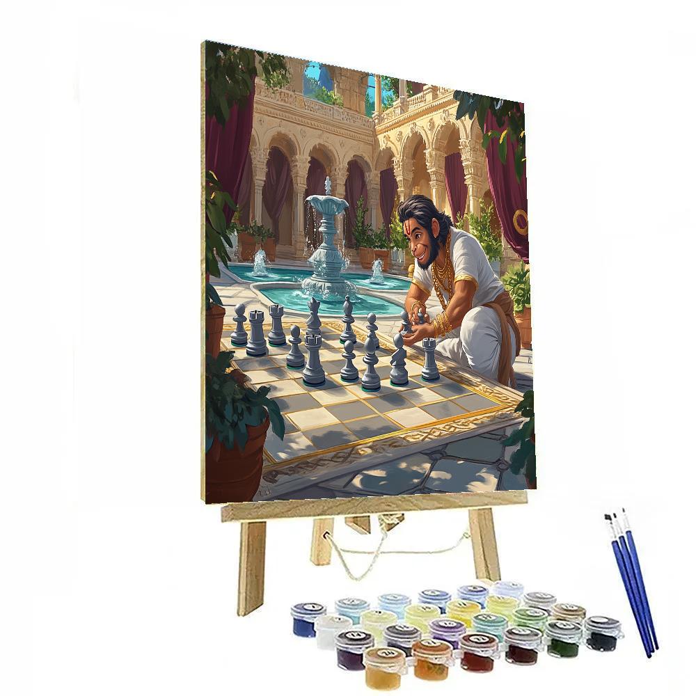 Palace Courtyard Chess Match With Hanuman Strategy paint by number