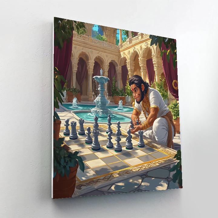 Palace Courtyard Chess Match With Hanuman Strategy paint by number