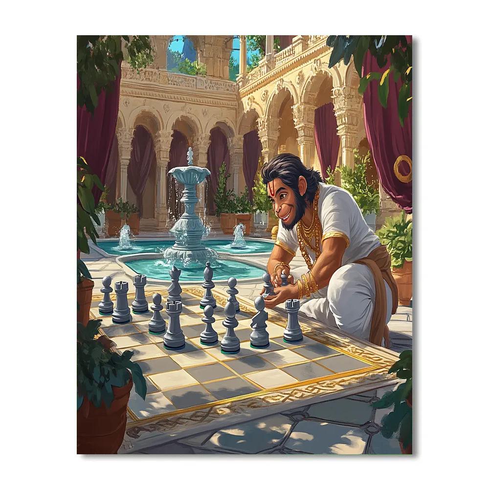 Palace Courtyard Chess Match With Hanuman Strategy paint by number