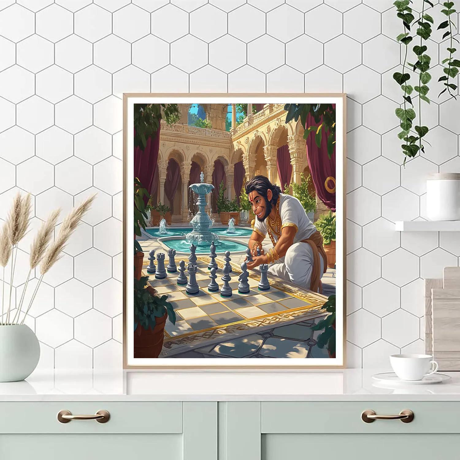 Palace Courtyard Chess Match With Hanuman Strategy paint by number