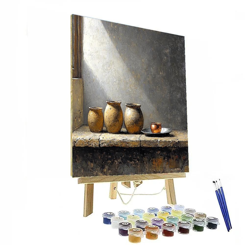 Diego Velázquez Inspired Silvery Bodegon Of Earthenware Jars And Copper Glimmer paint by number
