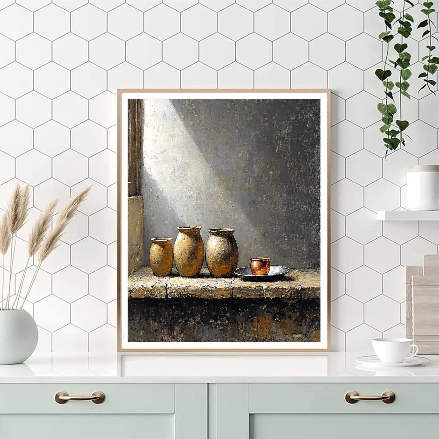 Diego Velázquez Inspired Silvery Bodegon Of Earthenware Jars And Copper Glimmer paint by number