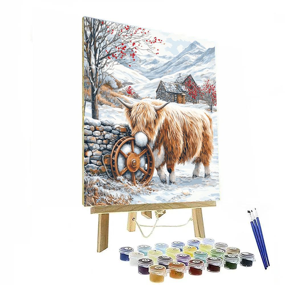Highland Cow Snowy Wool Spinner Paint by numbers art