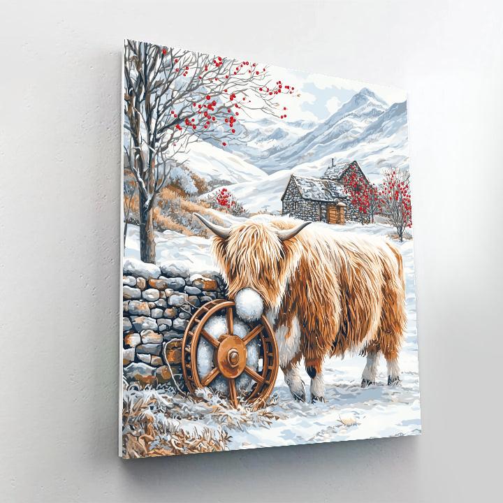 Highland Cow Snowy Wool Spinner Paint by numbers art