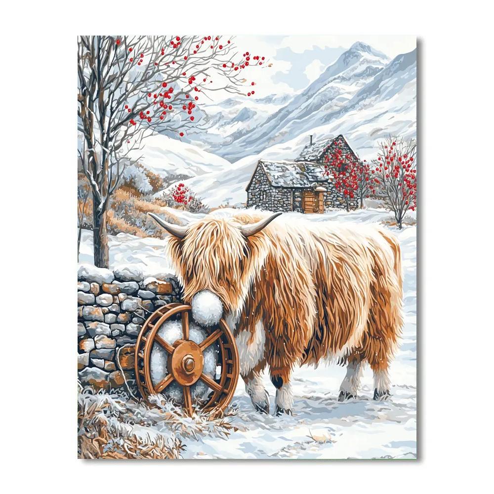 Highland Cow Snowy Wool Spinner Paint by numbers art