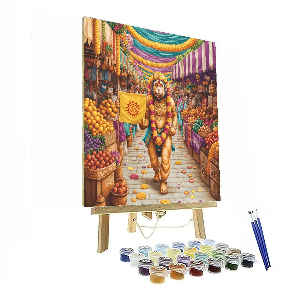 Hanuman Rainbow Market Parade Scene Numbered painting kits