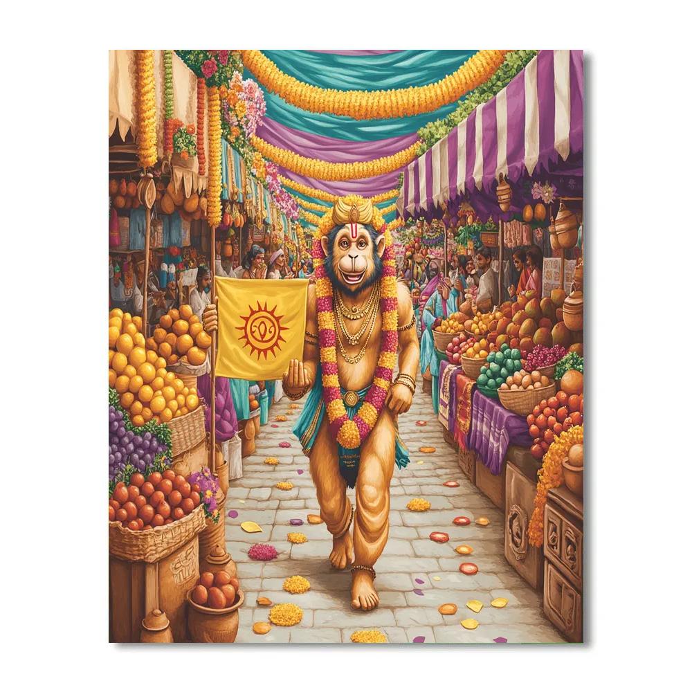 Hanuman Rainbow Market Parade Scene Numbered painting kits