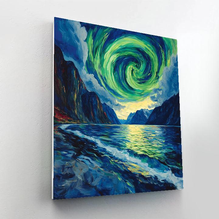 Edvard Munch Inspired Aurora Spiral Over Silent Fjord Paint by numbers kits
