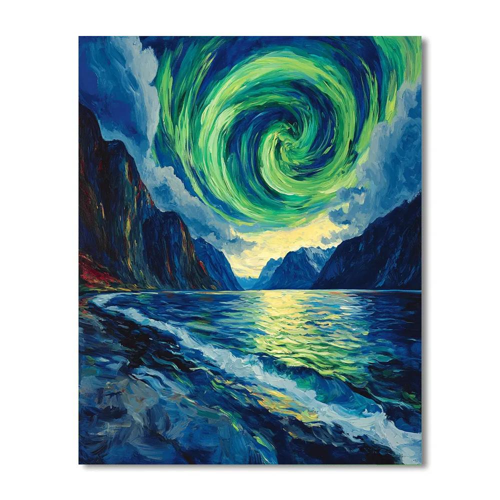 Edvard Munch Inspired Aurora Spiral Over Silent Fjord Paint by numbers kits