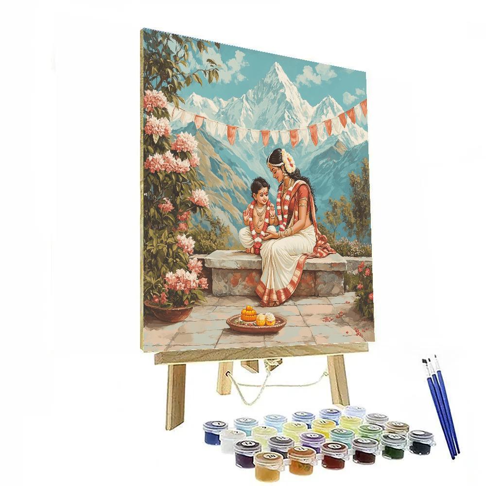 Ganesha And Parvati In Mountain Courtyard Paint by numbers art
