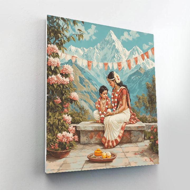 Ganesha And Parvati In Mountain Courtyard Paint by numbers art
