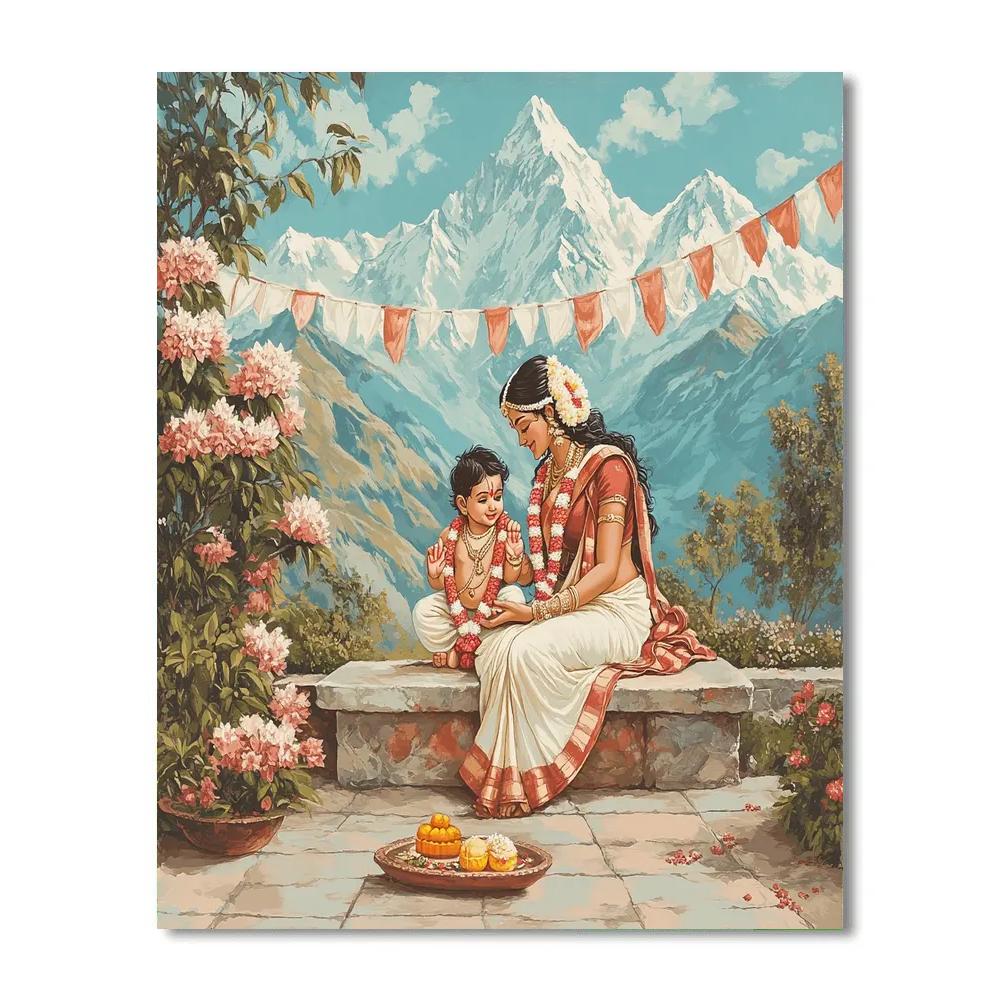 Ganesha And Parvati In Mountain Courtyard Paint by numbers art