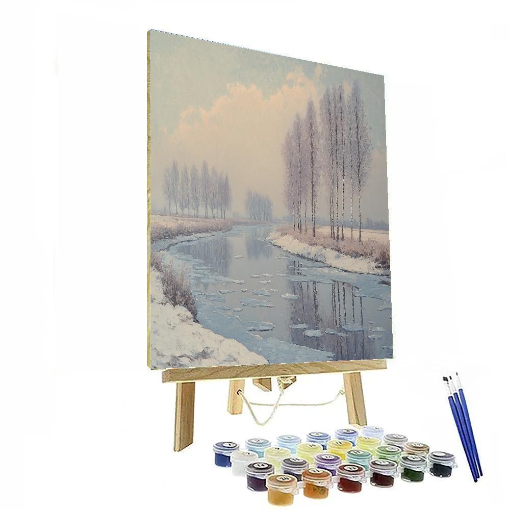 Claude Monet Inspired Thawing Canal Under Pearl Gray Sky painting number kit