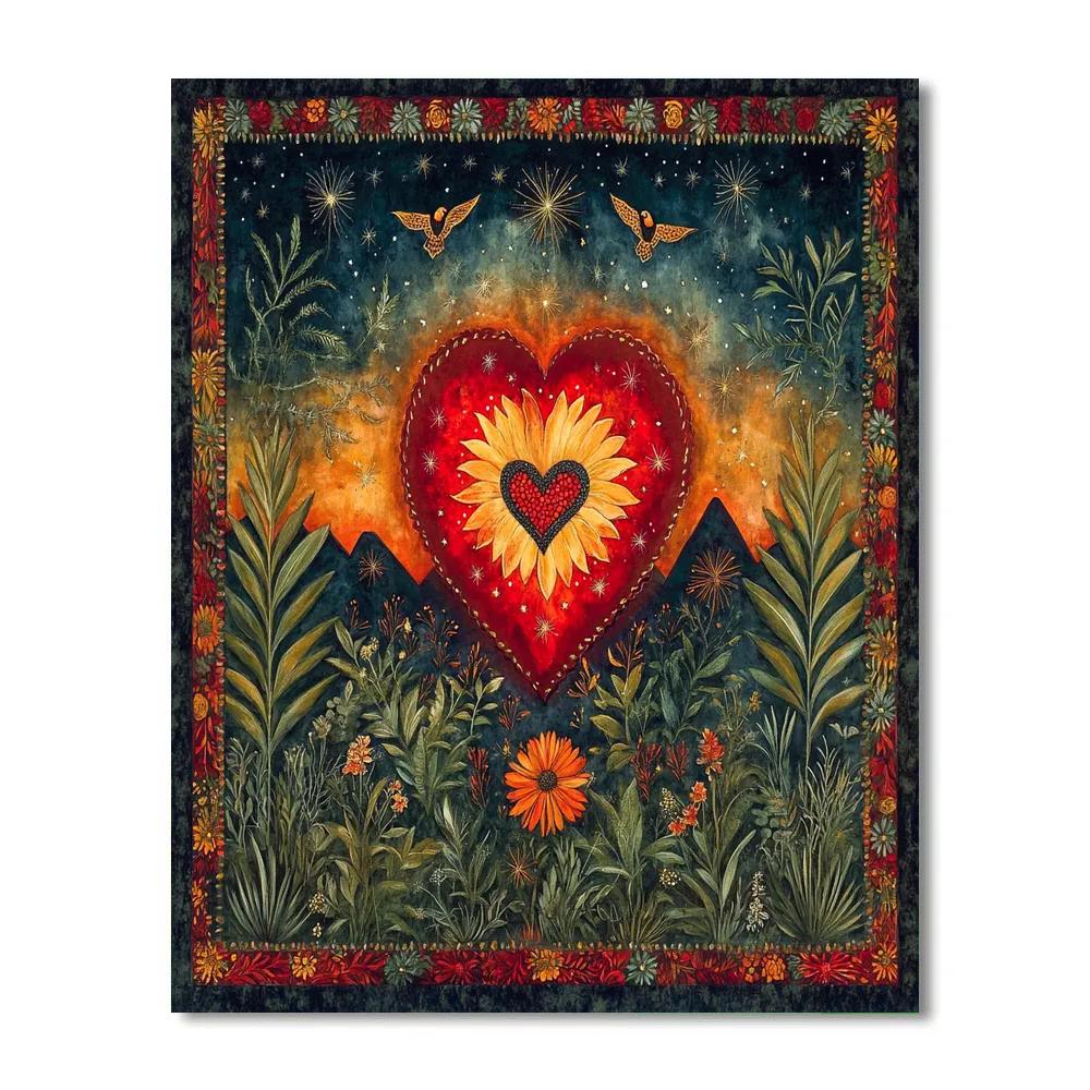 Frida Kahlo Inspired Volcanic Heart Nebula Garden paint by color